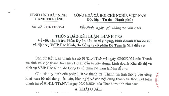 Văn bản do Thanh tra tỉnh Bắc Ninh