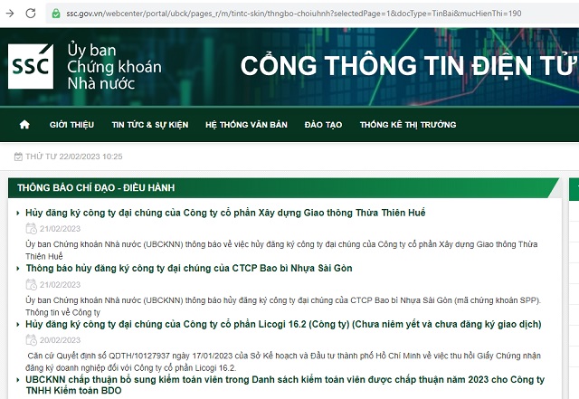 UBCKNN đưa ra nhiều thông báo hủy đăng ký công ty đại chúng đến các doanh nghiệp