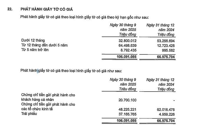 Thuyết minh về giấy tờ có giá tại VPBank (nguồn: BCTC hợp nhất quý III/2025)