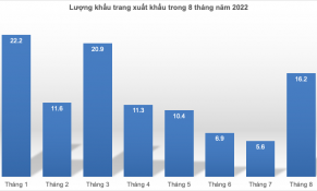 Sau 4 tháng giảm liên tiếp, xuất khẩu khẩu trang y tế tăng bật trở lại trong tháng 8/2022