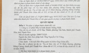 Thanh Hoá: Một doanh nghiệp bị phạt nặng do tổ chức thi công dự án không phép