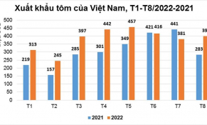 8 tháng năm 2022, xuất khẩu tôm đạt hơn 3 tỷ USD