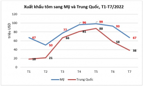 Mỹ và Trung Quốc giảm mạnh nhập khẩu tôm Việt Nam trong tháng 7