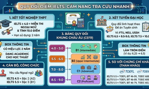 Cẩm nang tra cứu quy đổi điểm IELTS 